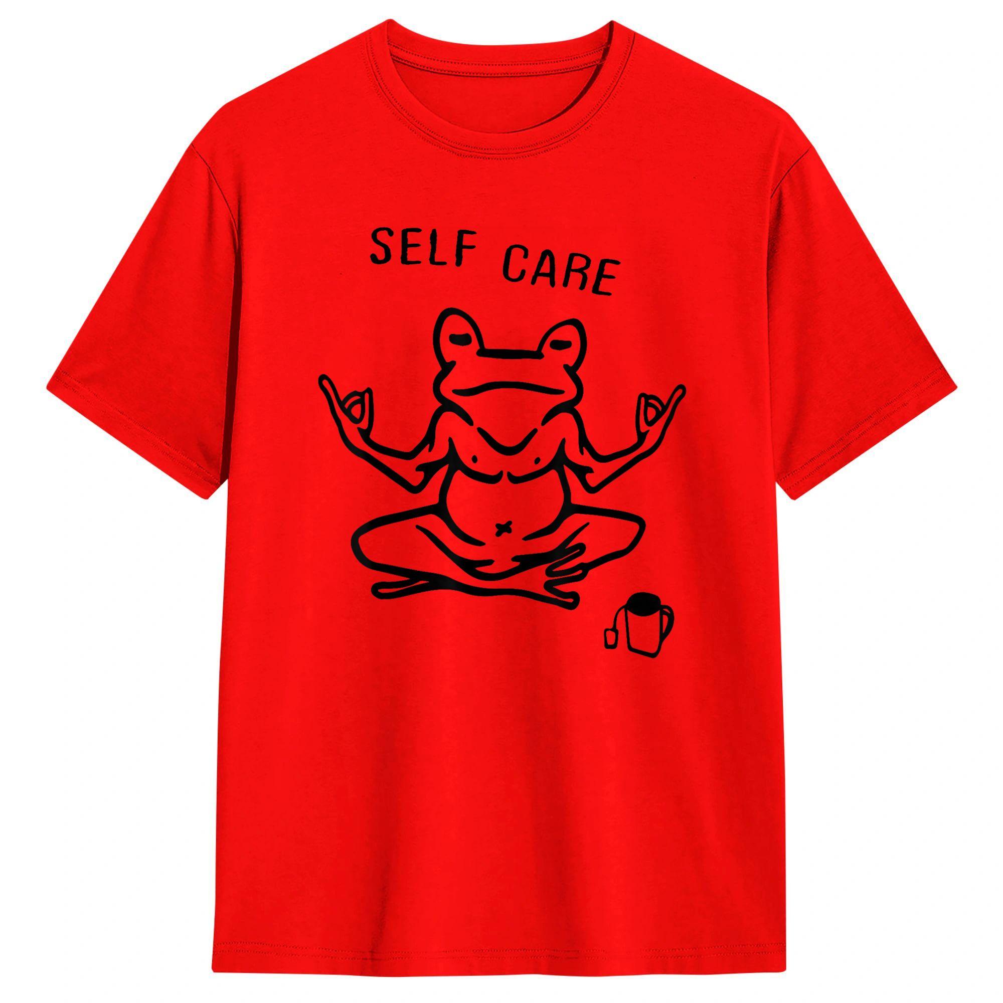

Funny Self Care Frog Doing Yoga With Tea TShirt Summer Fashion T Shirts Cotton Oversize Clothing ShortSleeve Tshirt S