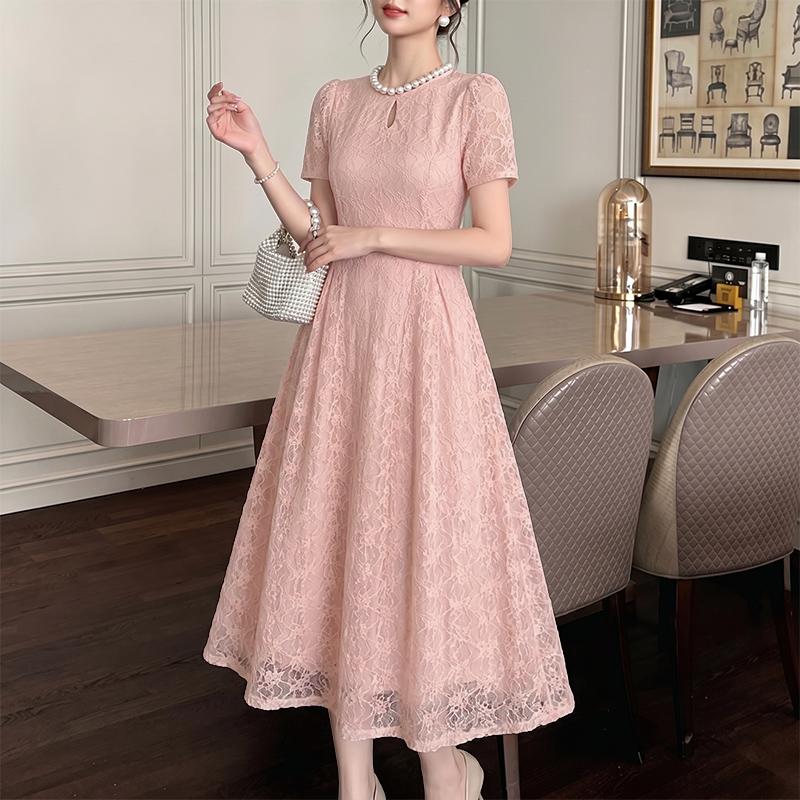 ZANZEA Women Casual Round Neck Lace Patchwork Elegant Short Sleeve Dress