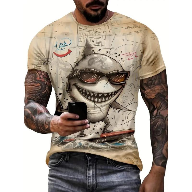 Sommer Rundhals Vintage Cartoon Tier Muster 3D Druck Top Modische Lässige Kurzarm Herren T-Shirts