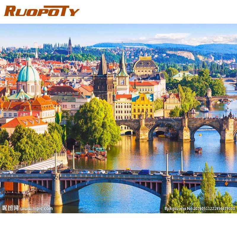 

Ruopoty городской пейзаж DIY картина по номерам акриловая краска Landsacpe на холсте ручная роспись для настенного искусства 40x50 см 40x50CM NO Frame