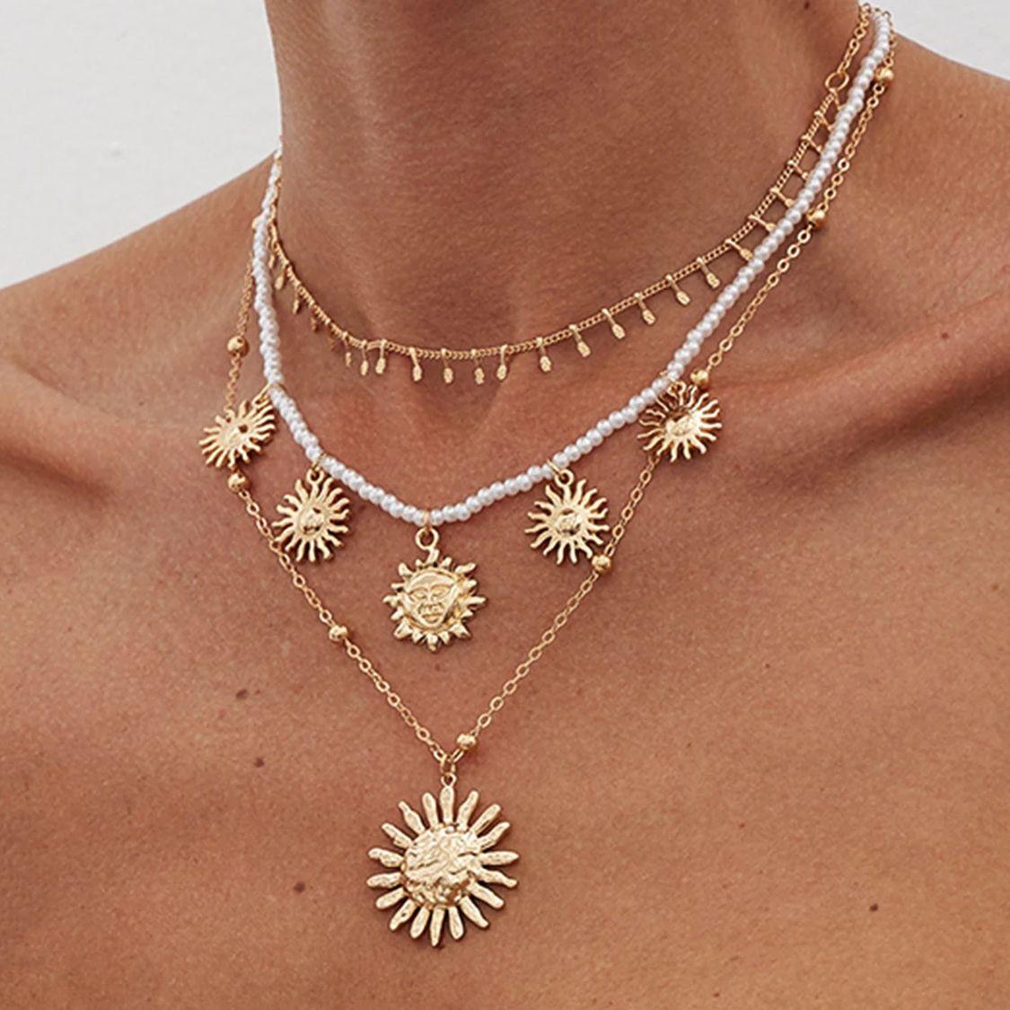 

PuRui Набор из нескольких предметов Золотой цвет Модное ожерелье с регулируемой длиной и искусственным цирконом для женщин Подвеска в виде подсолнуха Цепочка на ключицу Циркон