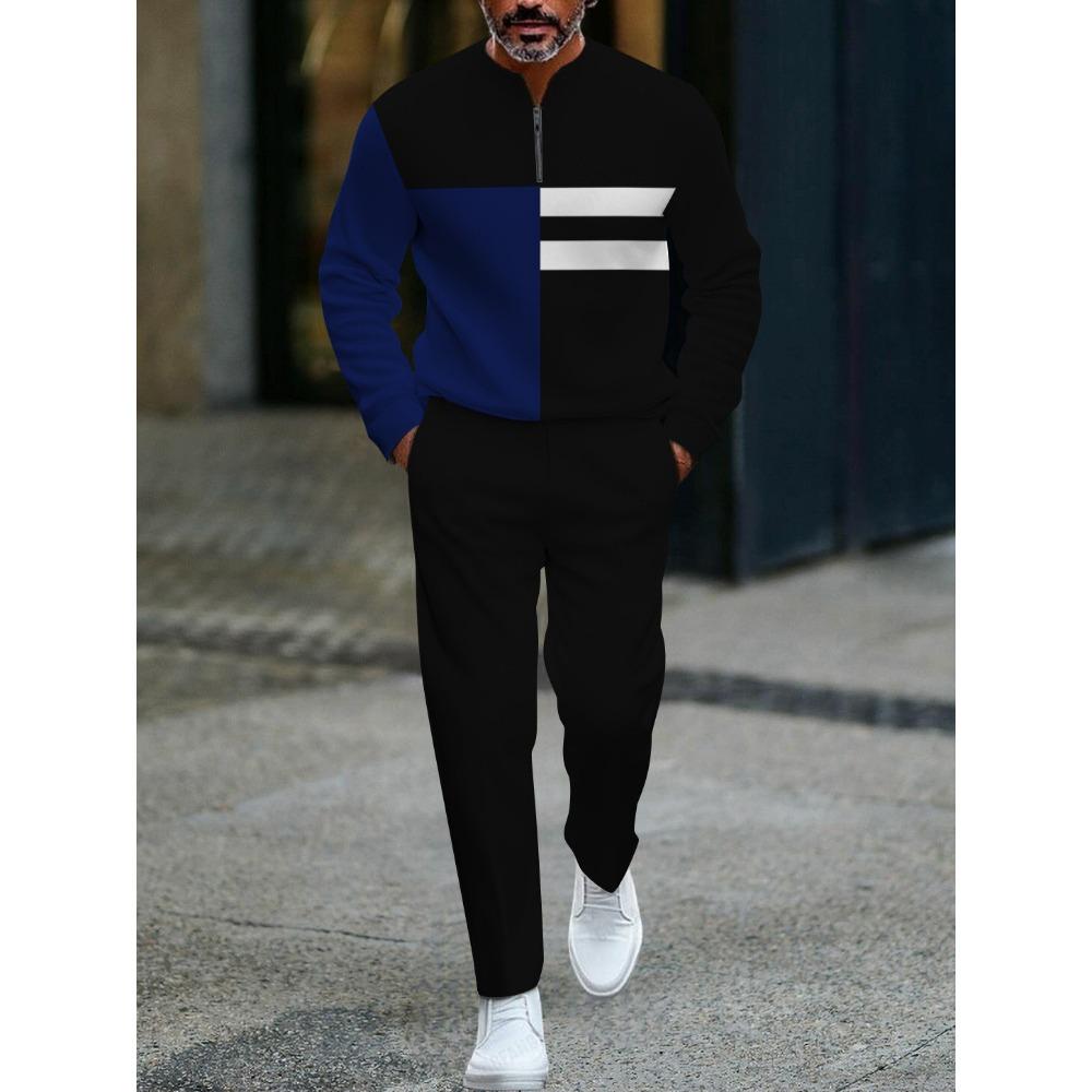 Spring Autumn 3D Printed Fashion Streetwear Men's Long-Sleeved Sets Half-Zipper Stand-Up Collar Men's Casual Sportswear Two-Piece set