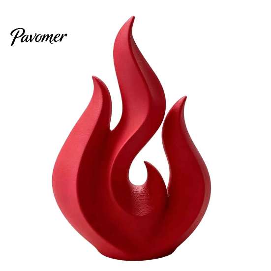 Trendy Collection Display 3D Printed Flame Sculpture, Matte Red Hollow Statue, Unique Desktop Art Minimalist Ornament for Office Home Decor