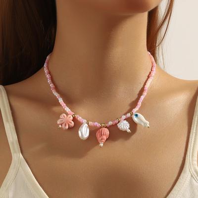 Summer Ocean Wind Shell Starfish Necklace Color Rope Ceramic Pendant Bohemian Wind Holiday Necklace