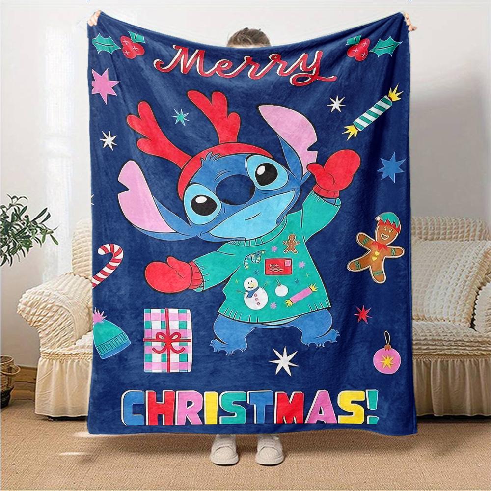 Merry Christmas Stitch Blanket Soft Throw Blanket For Home Bedroom Bed Sofa Travel Office Solid Christmas Blanket