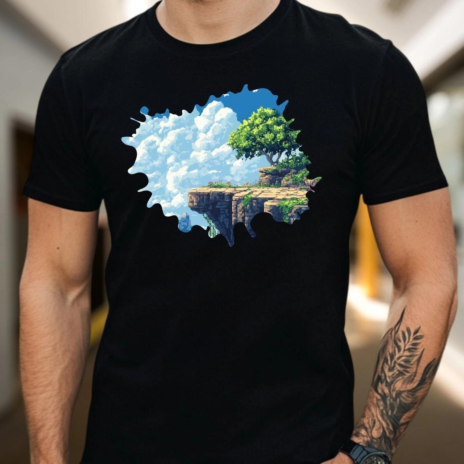 T-Shirt Herren Pixel Art Landschaft Motiv Baumwolle Größe S bis 5XL XXXL