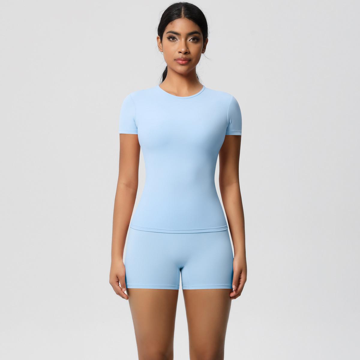 

Облегающая футболка с коротким рукавом, костюм для йоги, комплект шорт с высокой талией и эффектом лифтинга бедер, быстросохнущий комплект из двух предметов для бега и фитнеса для женщин XL