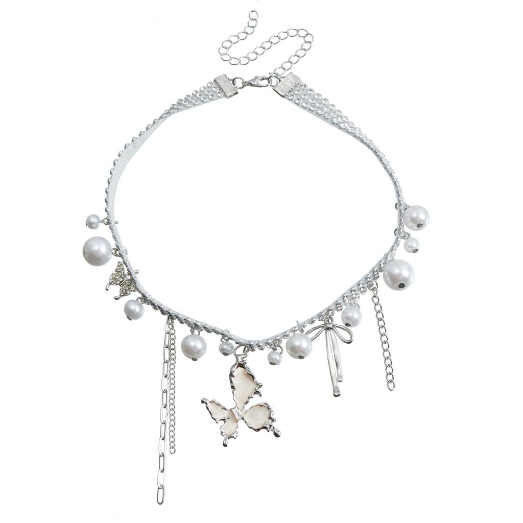 Jewelry Design Light Luxury Full Diamond Collar Tassel Cross Butterfly Love Necklace Clavicle Chain