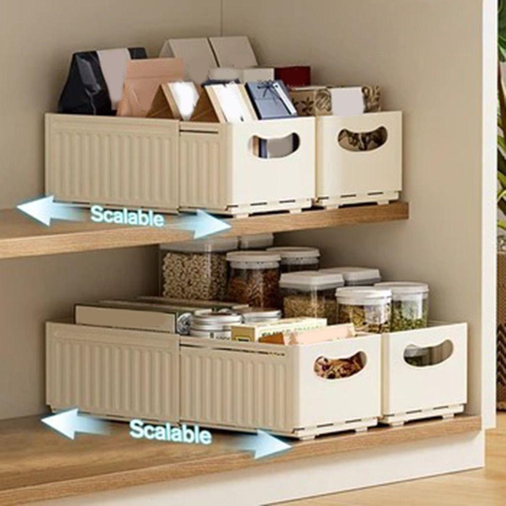 Plastic Expandable Storage Box Adjustable Large Capacity Drawer Storage Box Stackable Space Saving Food Storage Container