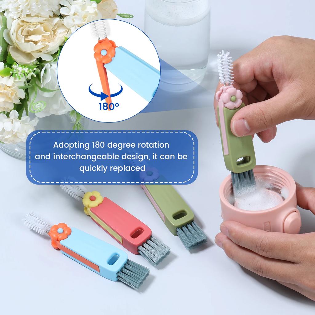 6Pcs Bottle Gap Cleaning Brush 3 In 1 Cup Crevice Cleaner Portable Cup Lid Cleaning Brush for Home Kitchen Glasses Milk Bottles
