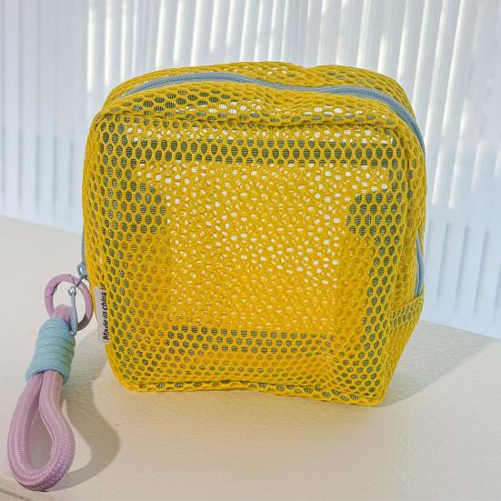 Portable Cosmetic Bag Square Mesh Storage Pouch Zipper Closure Bright Colors Mini Zipper Coin Purse Stationery Case