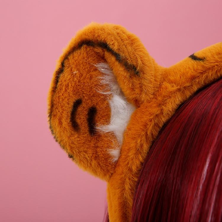 Plyšová čelenka se zvířecími tygřími ušima a kresleným vzorem, nadýchaná cosplay ozdoba hlavy