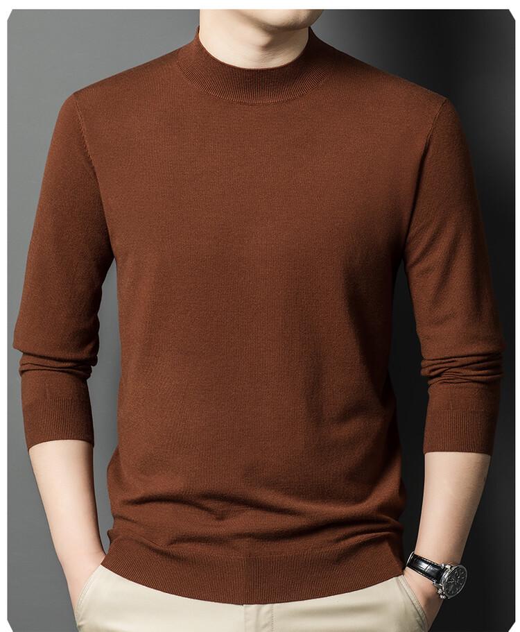 Pull en maille à manches longues et col semi-montant style coréen pour homme