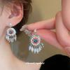 Silver Needle Geometric Rhinestone Tassel Earrings - Luxury Ethnic Style Crystal Studs