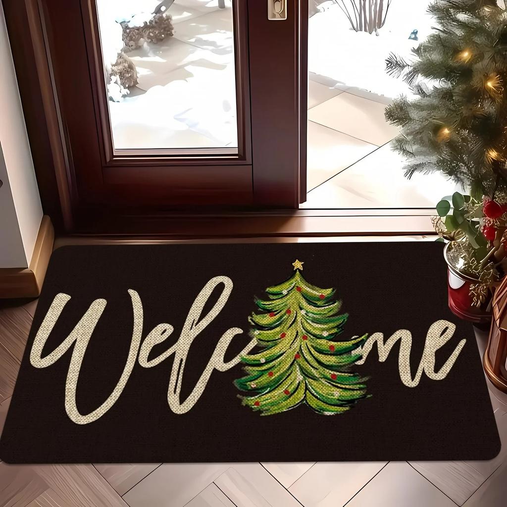 VIKAMA Black Christmas Doormat Non-Slip Washable Area Rug for Bedroom Living Room Playroom Nursery Christmas Home Decoration