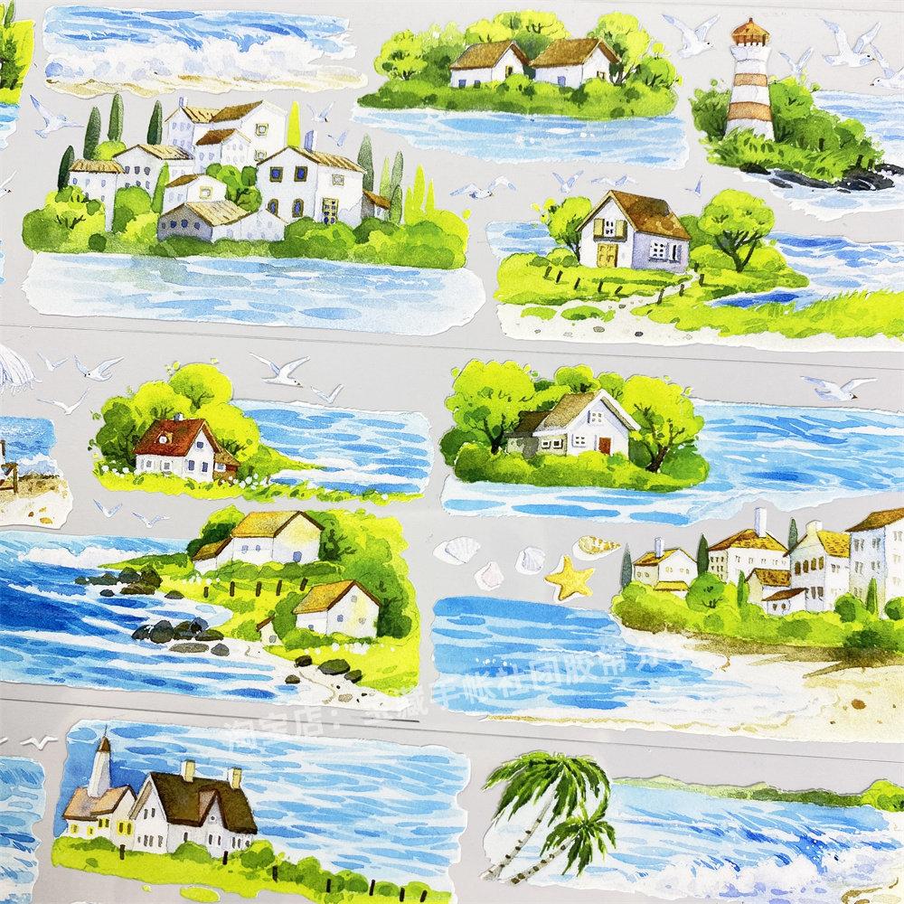 Washi Pet Tape Journal T41 Seaside Town 9999 Wave Seagull Ancient Chinese Scrapbooking Plannerdiy Sticker Loop Sample
