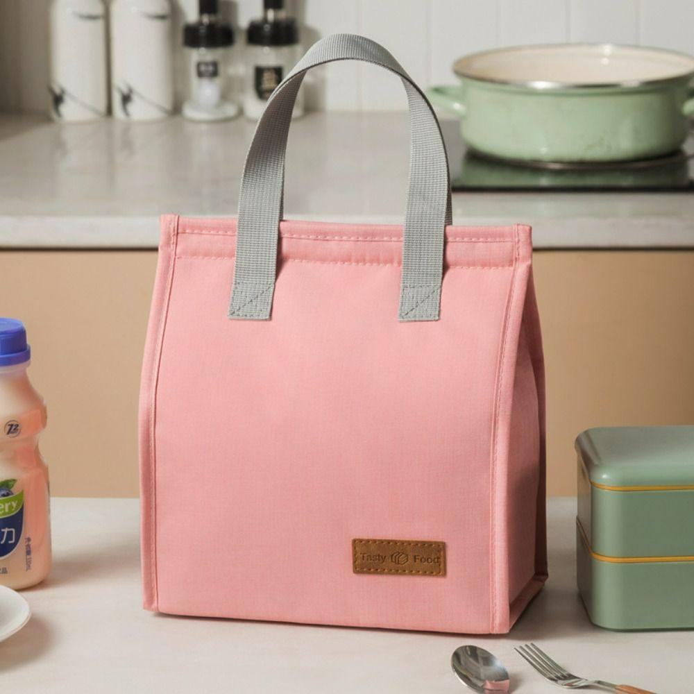 Solid Color Thermal Breakfast Organizer Tote Canvas Lunch Bag Food Hand Bags Waterproof Lunch Bag