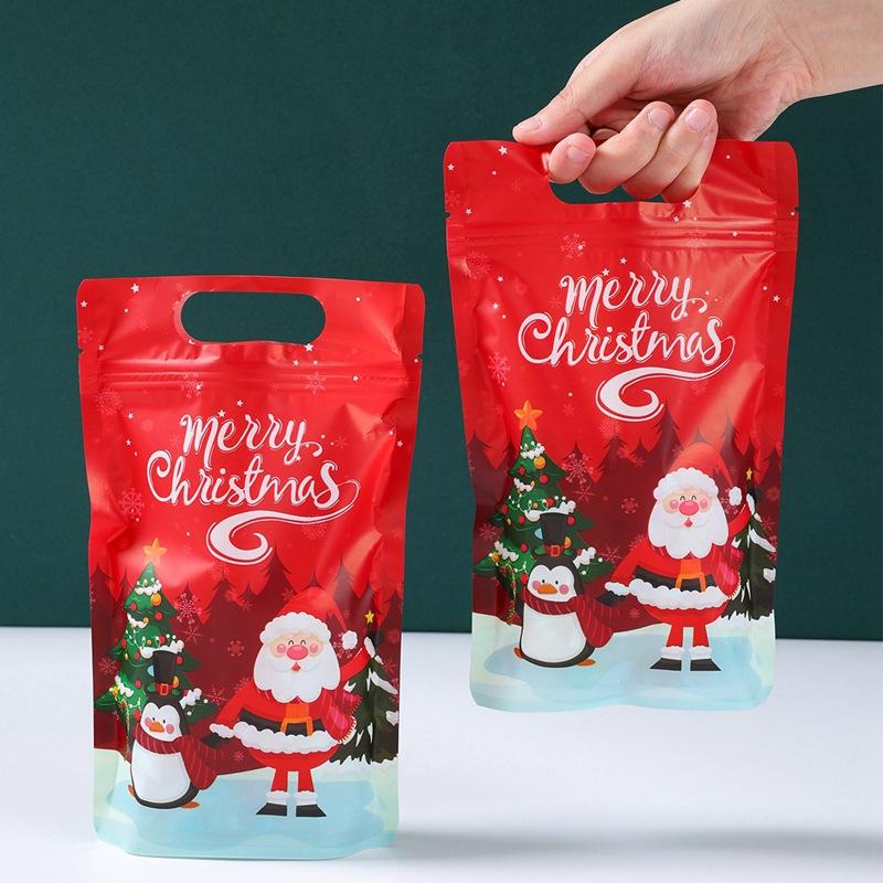 Resealable 10/25 Pcs Merry Christmas Sealed Bags Christmas Red Santa Claus Snowman Christmas Lootbags Gift Bags Candy Bag