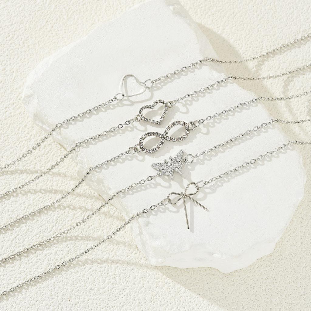 5Pcs/Set Butterfly Bowknot Heart Crystal Pendant Necklaces Set For Women Simple Silver Color Necklaces Fashion Birthday Jewelry