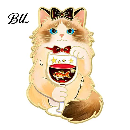Cat Lover Brooch Cartoon Red Wine Brooch, Enamel Kitten Lapel Backpacks Pin Pin, Jackets Clothes Decorative Accessory for Women Men