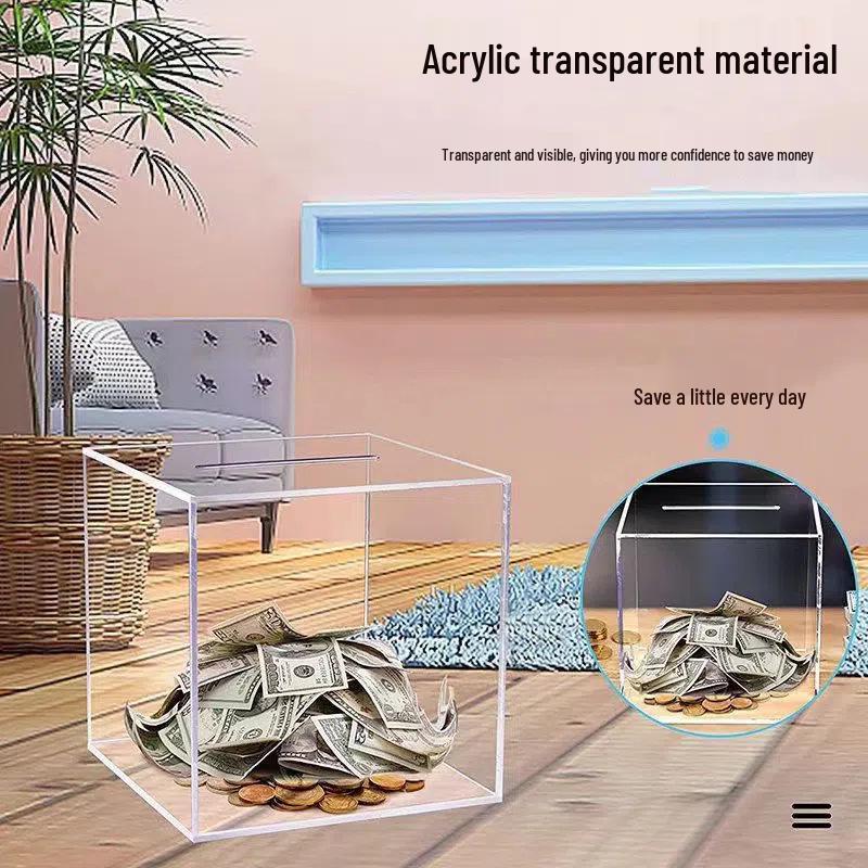 Transparent Acrylic High-Capacity Piggy Bank - No Withdrawal, Online Celebrity Style for Adults and Students.
