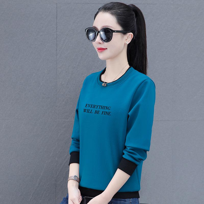 

Женская повседневная толстовка с круглым вырезом 2024 года — свободный крой, универсальный длинный рукав для бега, осенняя мода. XL (110-125 lbs)