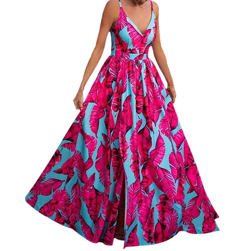 Women's 2024 Summer V-Neck Print Corset Party Dress with Full Skirt