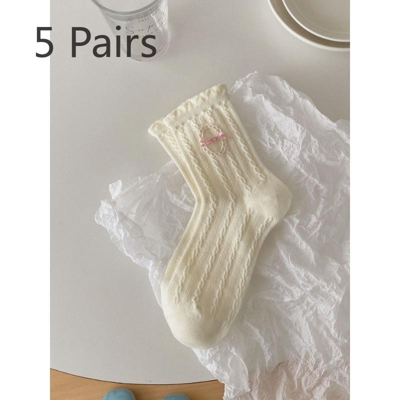 5 Pairs of Women's Summer Mesh Breathable Twist Bow Mid Tube Socks