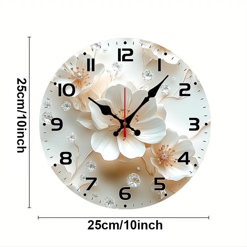 

Diamond And Flower Wooden Round Silent Hanging Wall Clock,Suitable For Living Room, Office, Study Room, Bedroom, Home Decoration 10 inch