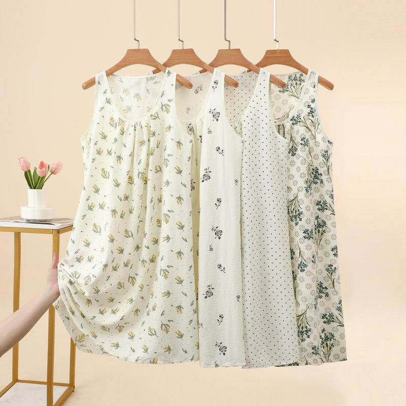 Estiva Donna Yunjin Cotone Senza Maniche Camicia da Notte Dolce Stile Ragazza Vestibilità Larga Cotone Viscosa Abito da Casa Casual Loungewear Quotidiano da Esterno Pigiami