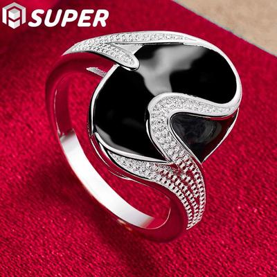 Ringschmuck aus 925er-Sterlingsilber, AAA-Zirkon, Epoxidharz, schwarz