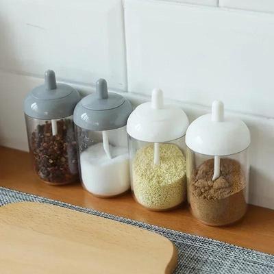 Küchenbedarf Kleine Flasche Gesundes Material Gewürzglas Deckel Löffelset Kunststoff Kräuter Gewürz Dosen Salz Aufbewahrungsbehälter