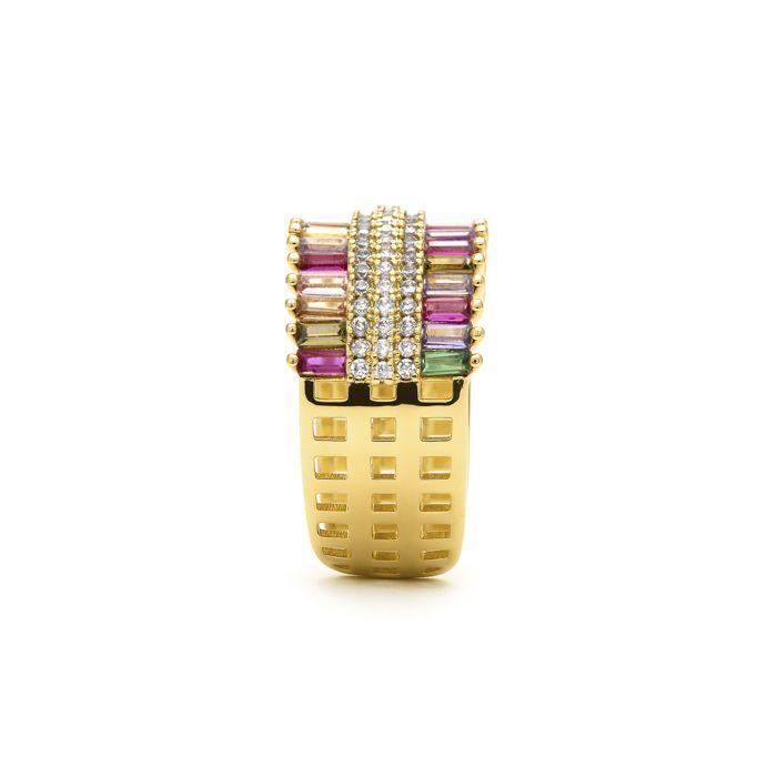 Bague - LUXENTER - Ulethel - Or jaune 18 carats - Zirconium multicolore - Largeur 11 mm