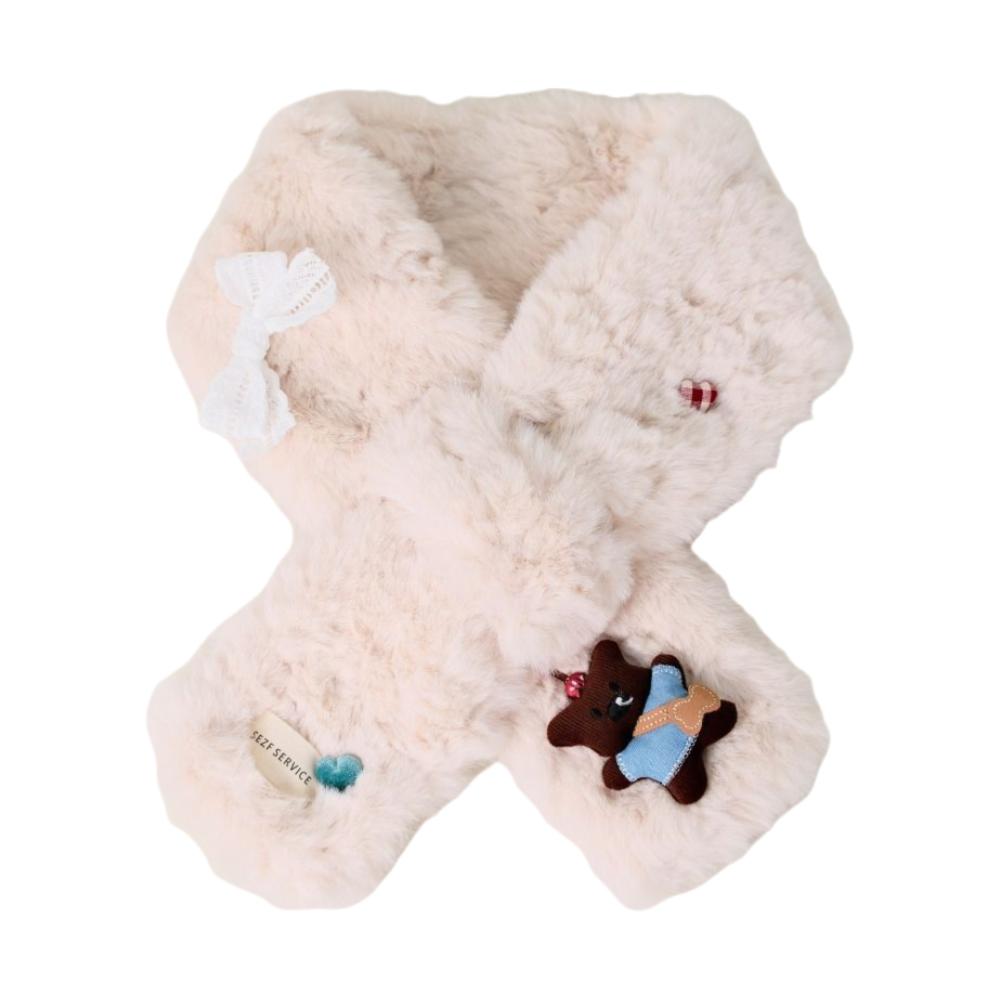 

Solid Color Cross Scarf Cartoon Bear Neckerchief Wrap Cute Shawl Cold Weather бежевий