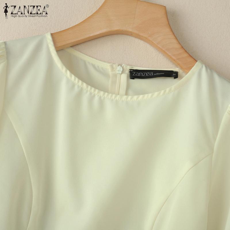 ZANZEA Women Casual Round Neck Solid Color 3/4 Sleeve Blouse