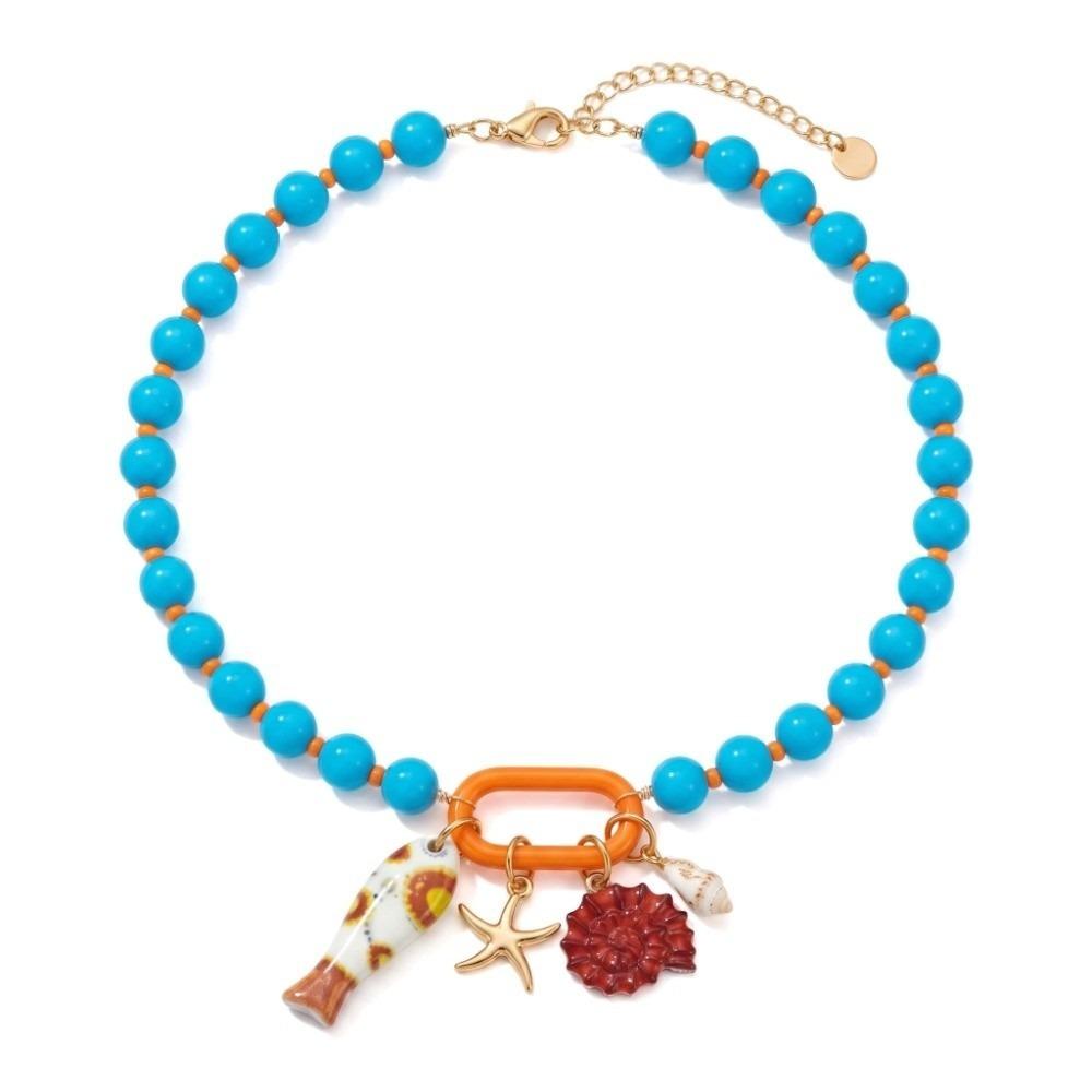 Ornaments Starfish Charms Necklace Adjustable Beach Beaded Necklace  Vacation синий