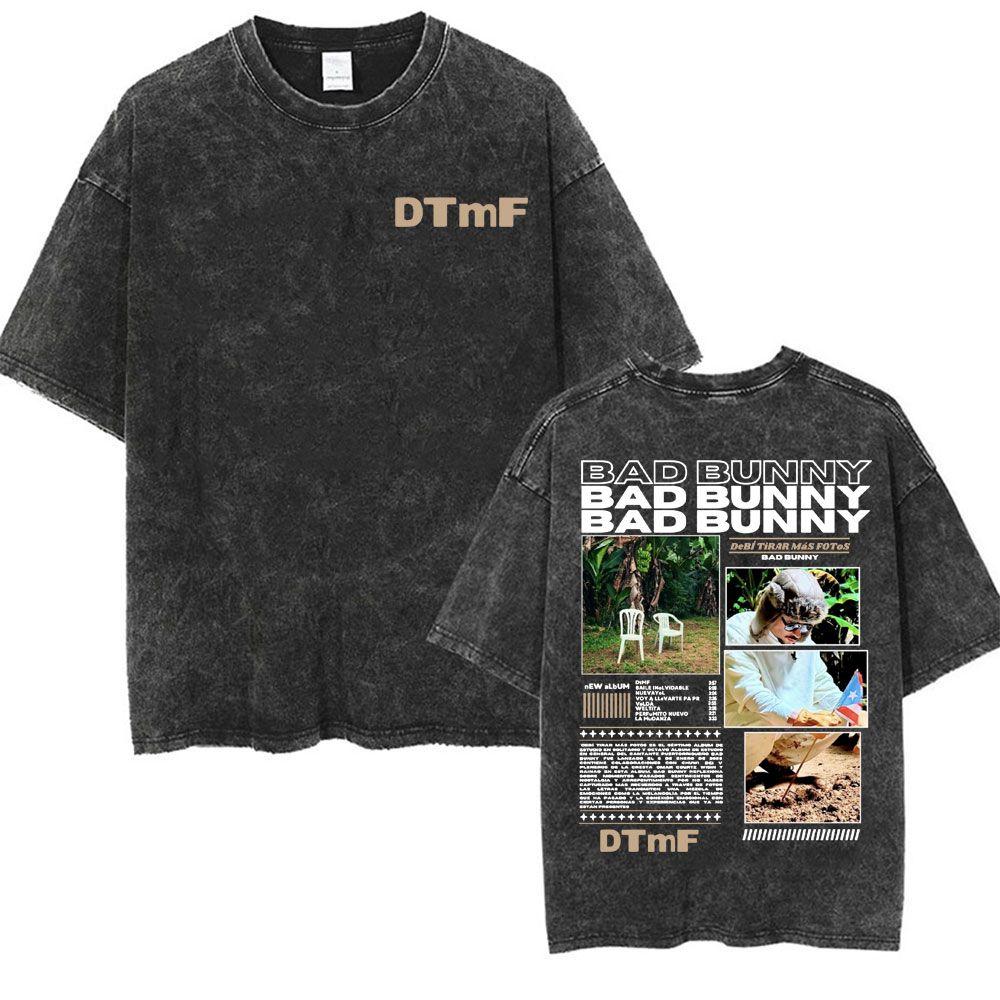 Wholesale Rap Bad Bunny DTMF World Tour Oversized Tshirt for Men Luxurious Fashionable Retro Washed Hiphop Pure Cotton Tshirt