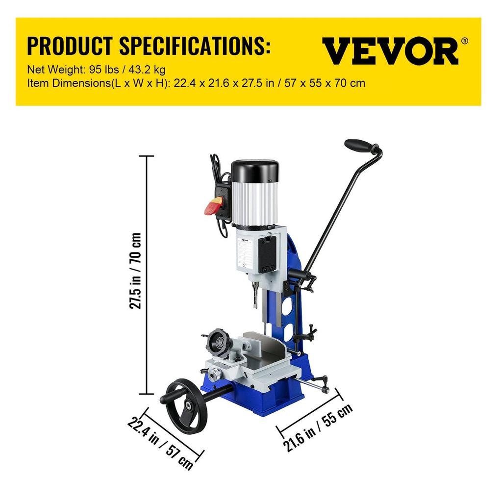Table Mortiser, 1/2 HP, 1700 RPM, Bench Drill Press with Movable Workbench, Hollow Mortiser, for Drilling Round, Square, or Special Square Holes In