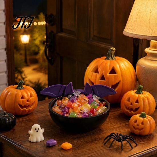 Trick or Treat Bowl Halloween Candy Bowl, Black Bat Shaped Ceramic Dish, Large Resin Serving Tray for Snacks And Treats, Tabletop Display Home Indoor