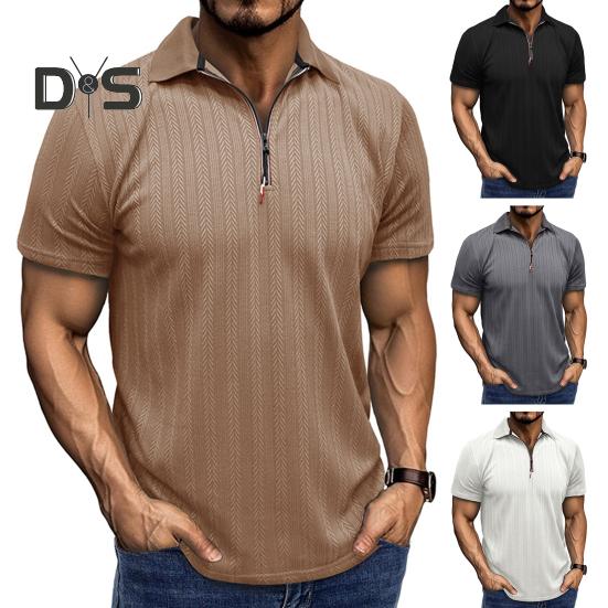 Pánská letní košile tenký krátký rukáv klopa na zip Top žakárový pulovr volná košile pro dojíždění, cestování v přírodě