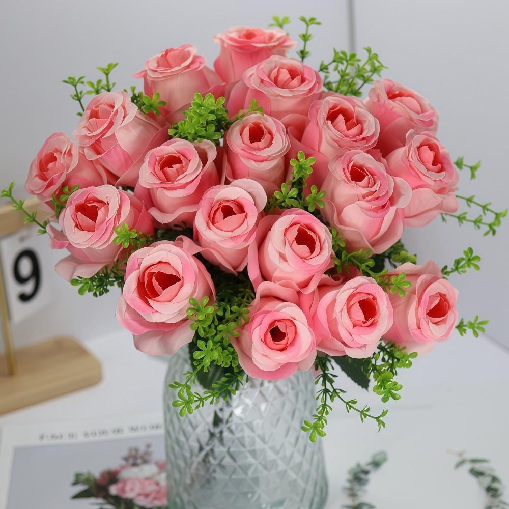 18 Heads Real Happy Flower Mini 9 Colors Natural Simulated Rose Photography Photo Gift Crystal Grass Bouquet Home Decorative