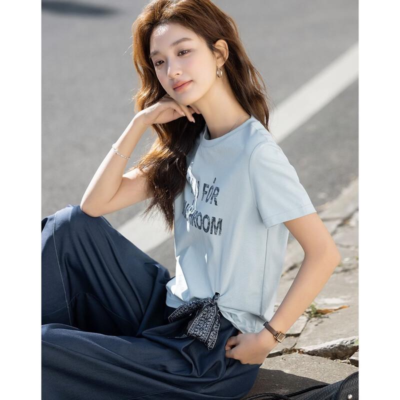 Women's Sorona Detachable Scarf Letter Print Short Sleeve T-Shirt