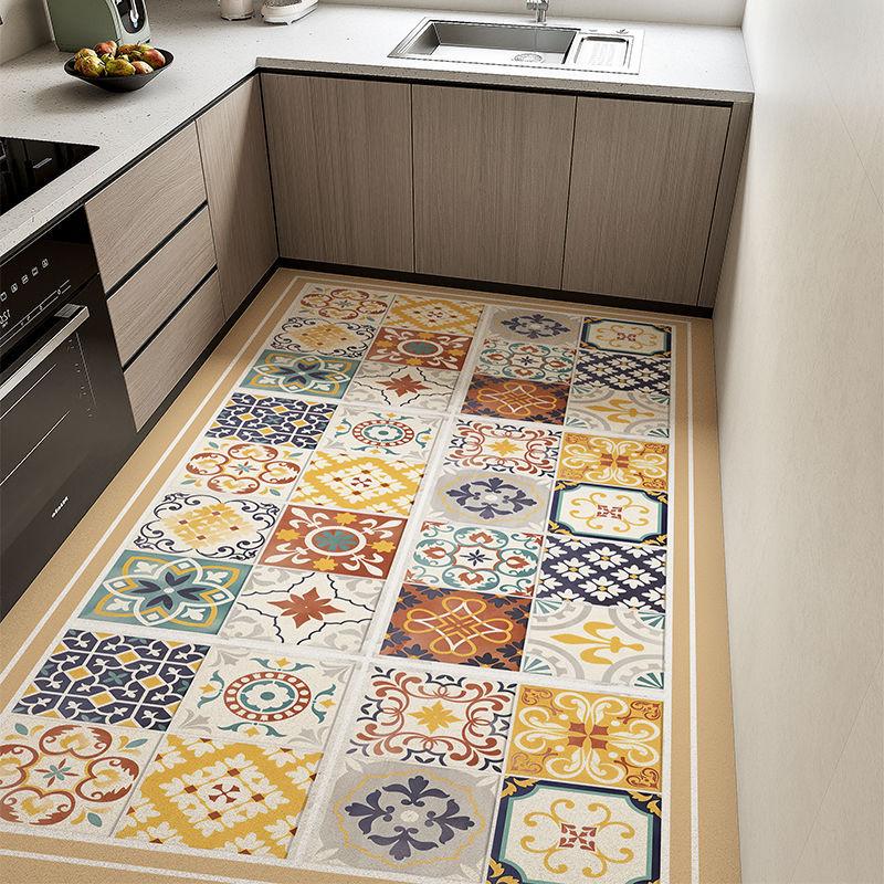 Pvc Scrubbable Leave-In Kitchen Floor Mat Non-Slip, Oil-Proof And Waterproof Household Floor Mat Foyer Entry Anti-Dirty Leather Carpet