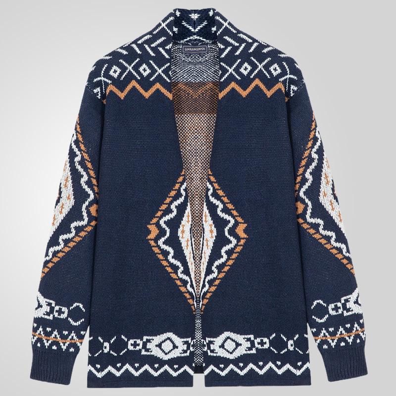 Cardigan casual da uomo, di media lunghezza, con collo a scialle vintage, a maniche lunghe, lavorato a maglia, con bottoni, maglione spesso invernale, in maglia, per uomo