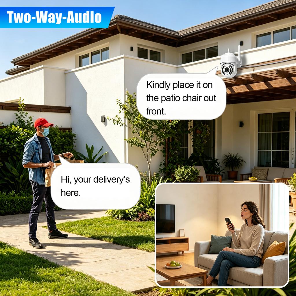3MP Outdoor WiFi Security Surveillance IP Camera, 360° PTZ Dome Cam With Full-Color Night Vision, 5x Zoom, Two-Way Audio, Smart Home Camera