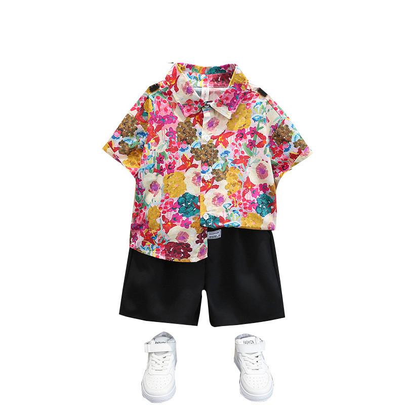 Stylish Boys Summer Short Sleeve Shirt Set For Kids With Floral Design And Soft Fabric