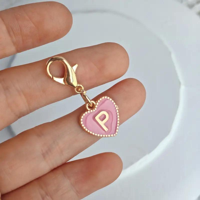 Cute Alphabet 26 Letters Heart Keychain For Bags Earphone Charm Pendants Accessories Gifts With Lobster Buckle