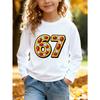 Unisex Kids Pink Crewneck Sweatshirt For 4-12 Boys Girls Luxury Golden Frame Ruby Diamond Inlaid Number 67 Cartoon Gem Jewelry Print