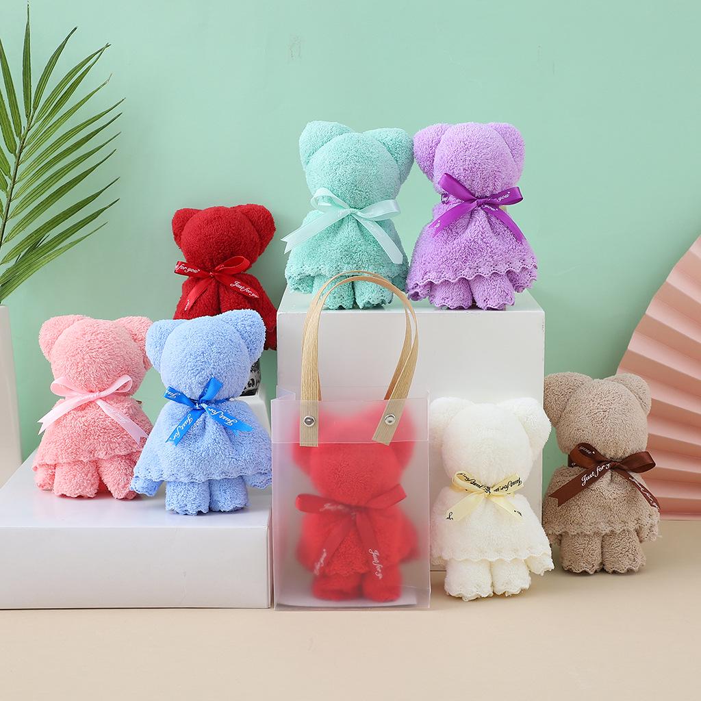 Coral Fleece Bear Towel - Handcrafted Exquisite Gift for Weddings, Anniversaries, and Events