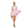 Summer New European American Style Women's Fashion Sweet Casual Long Sleeve Crew Neck Print Flounce Ruffle Hem Cinched Waist Top